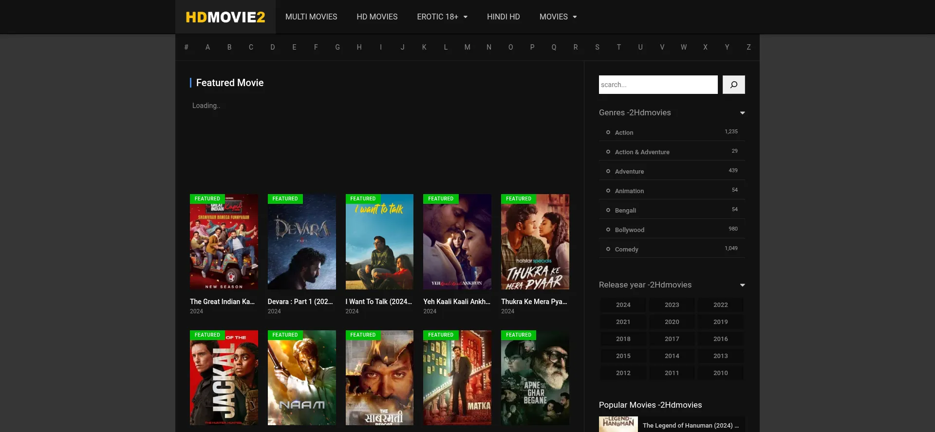 Website screenshot of Hdmovie2.gives