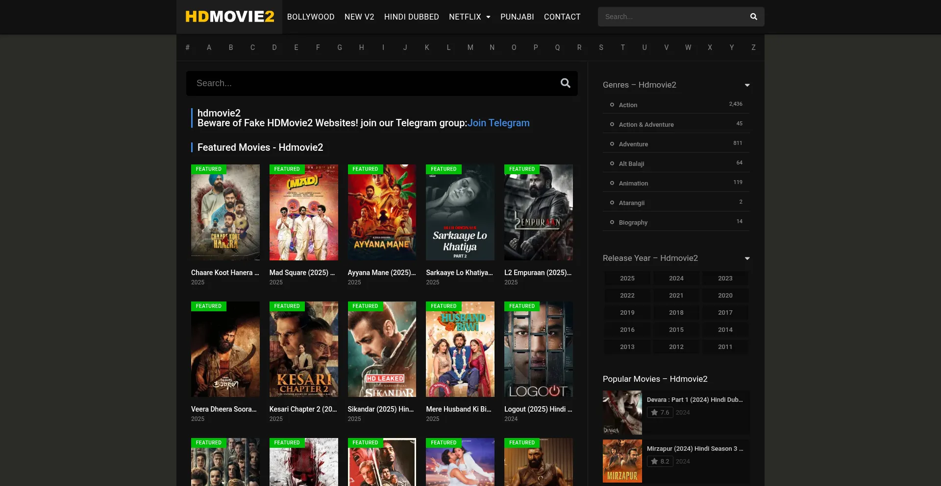 Website screenshot of Hdmovie2.menu