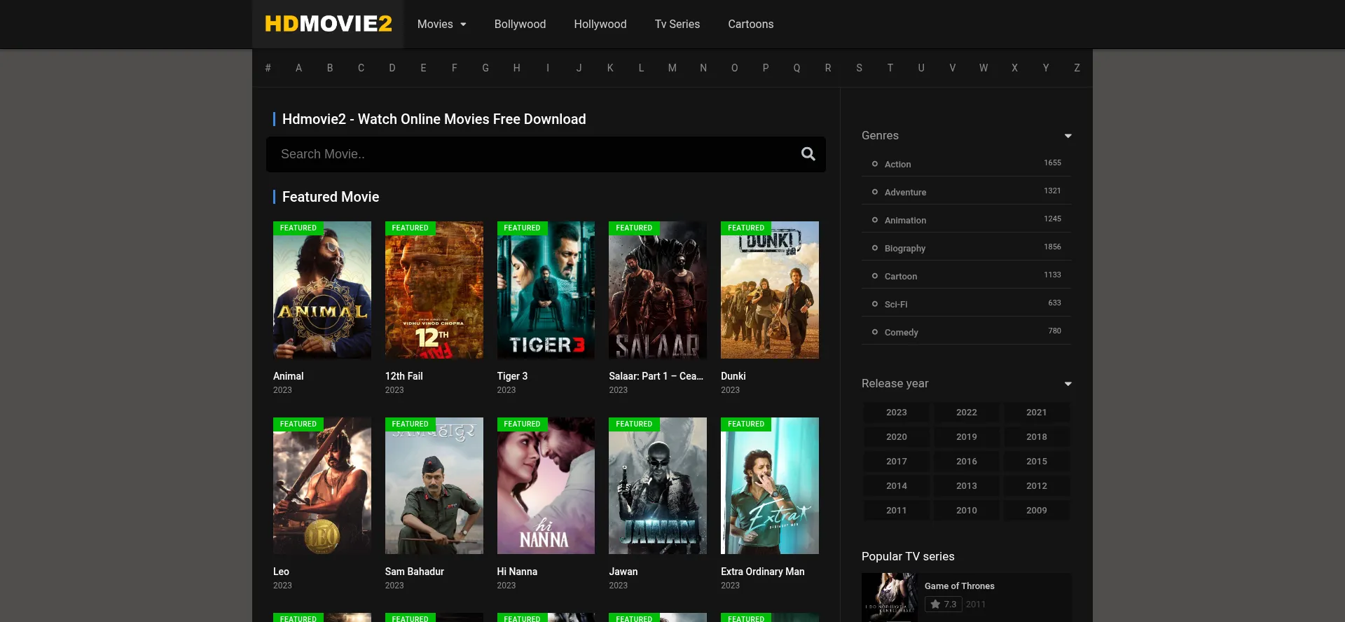Website screenshot of Hdmovie2.pe