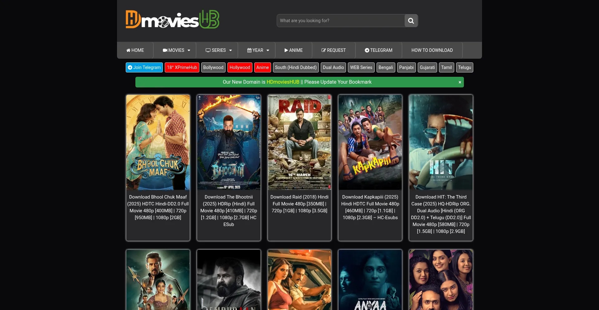 Website screenshot of Hdmovieshub.life