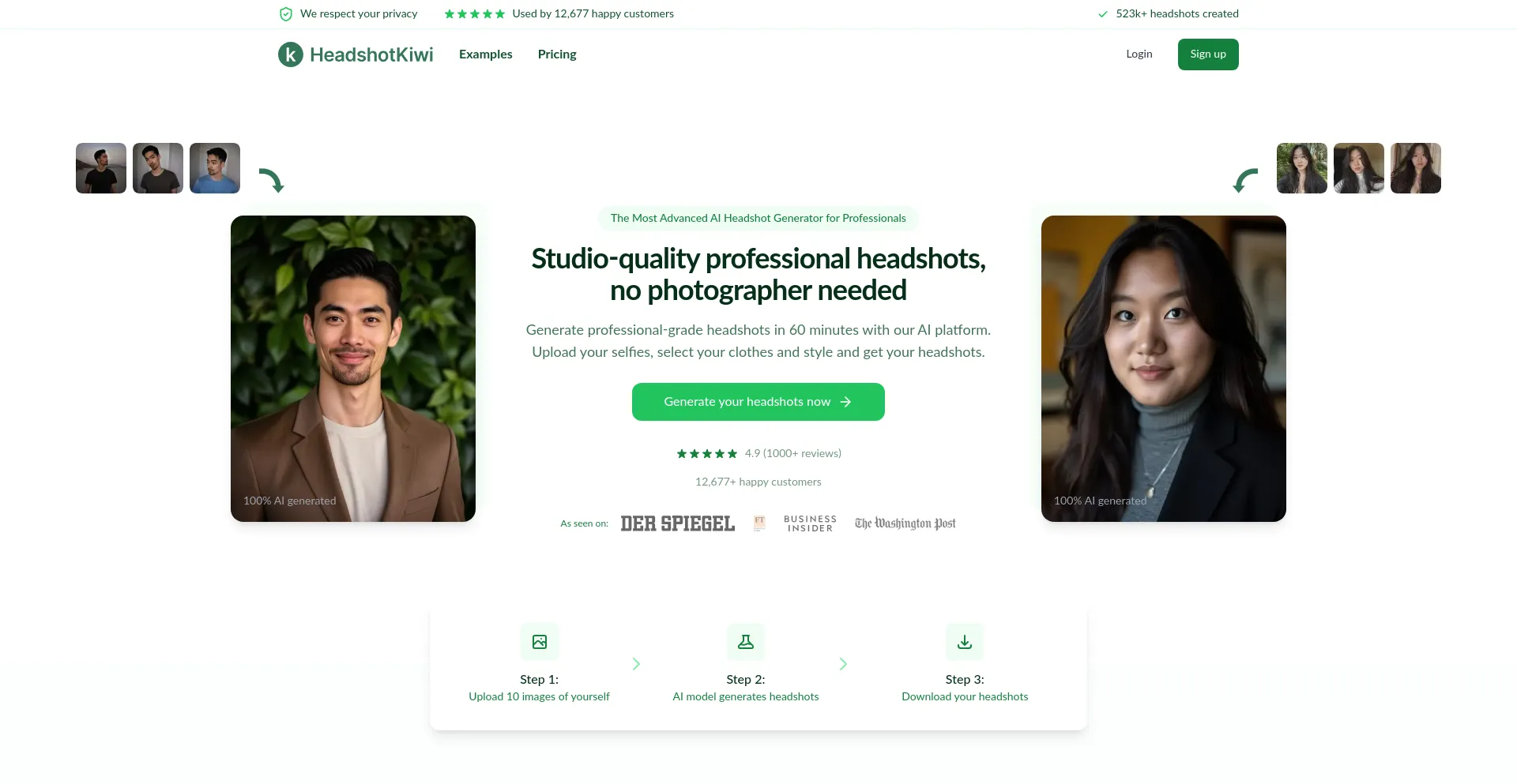 Website screenshot of Headshot.kiwi