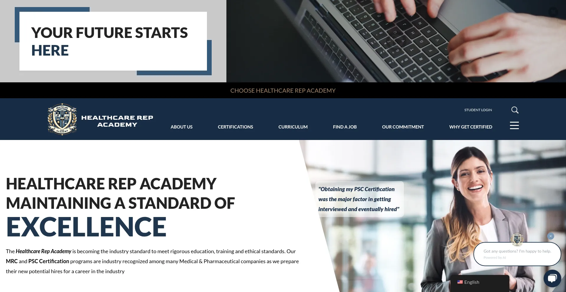 Website screenshot of Healthcaresalestraining.com