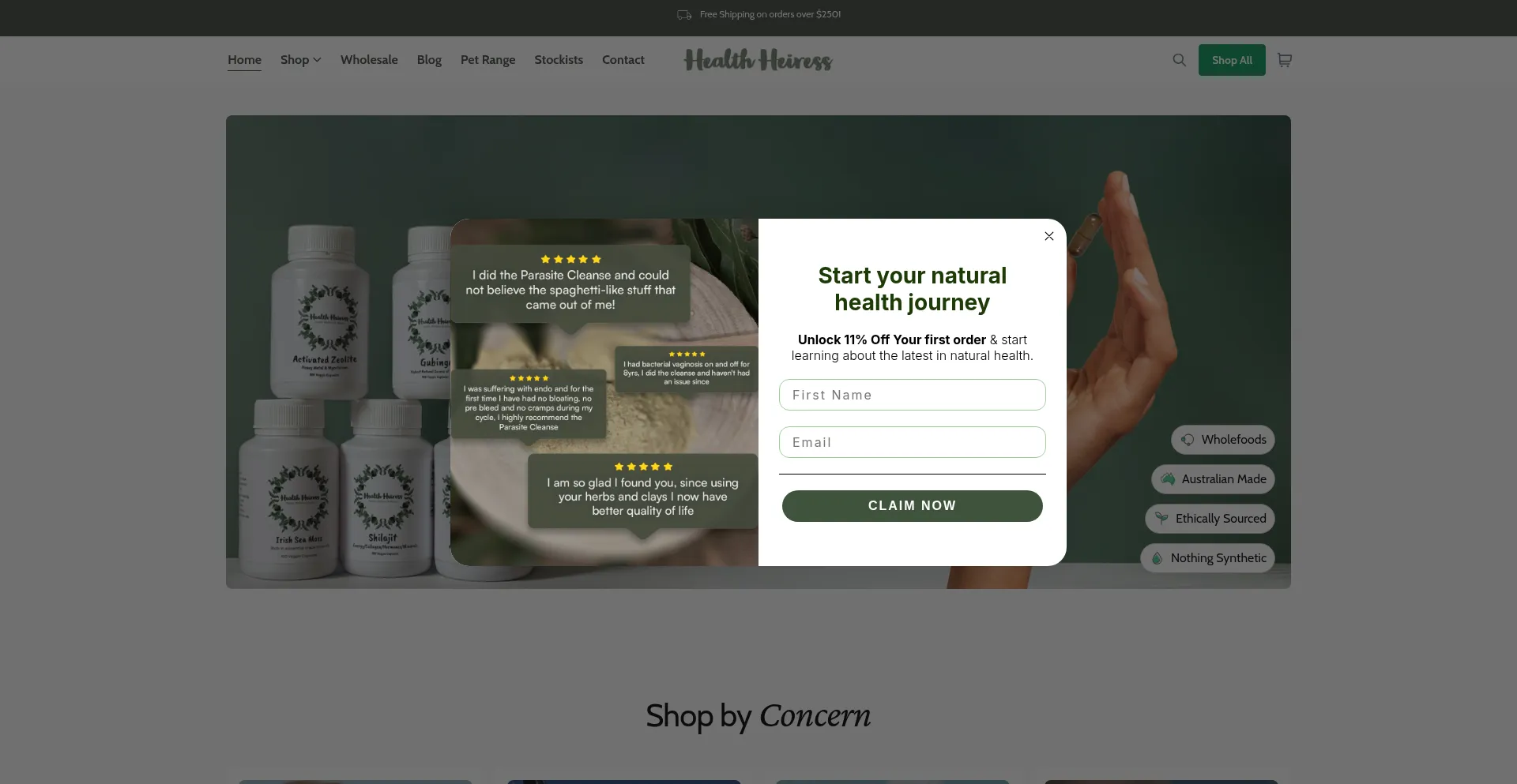 Website screenshot of Healthheiress.au