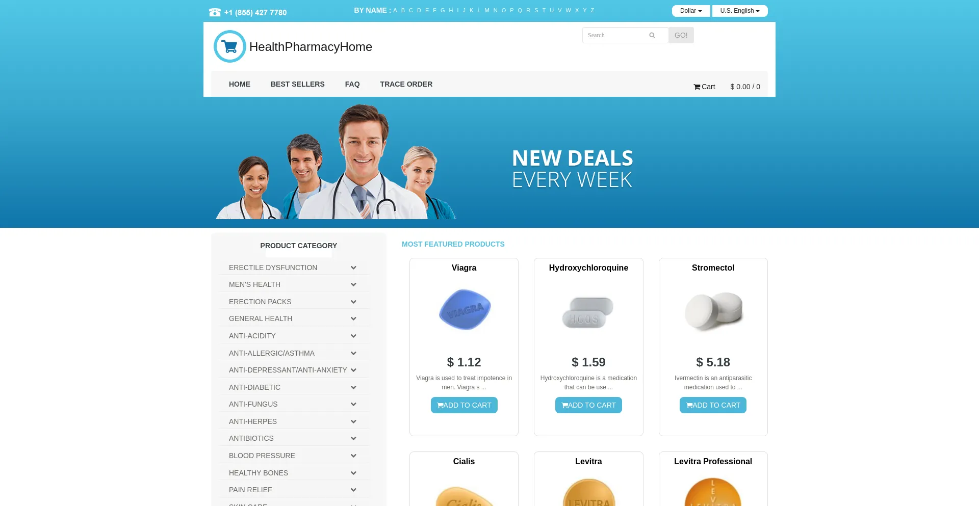Website screenshot of Healthpharmacyhome.com