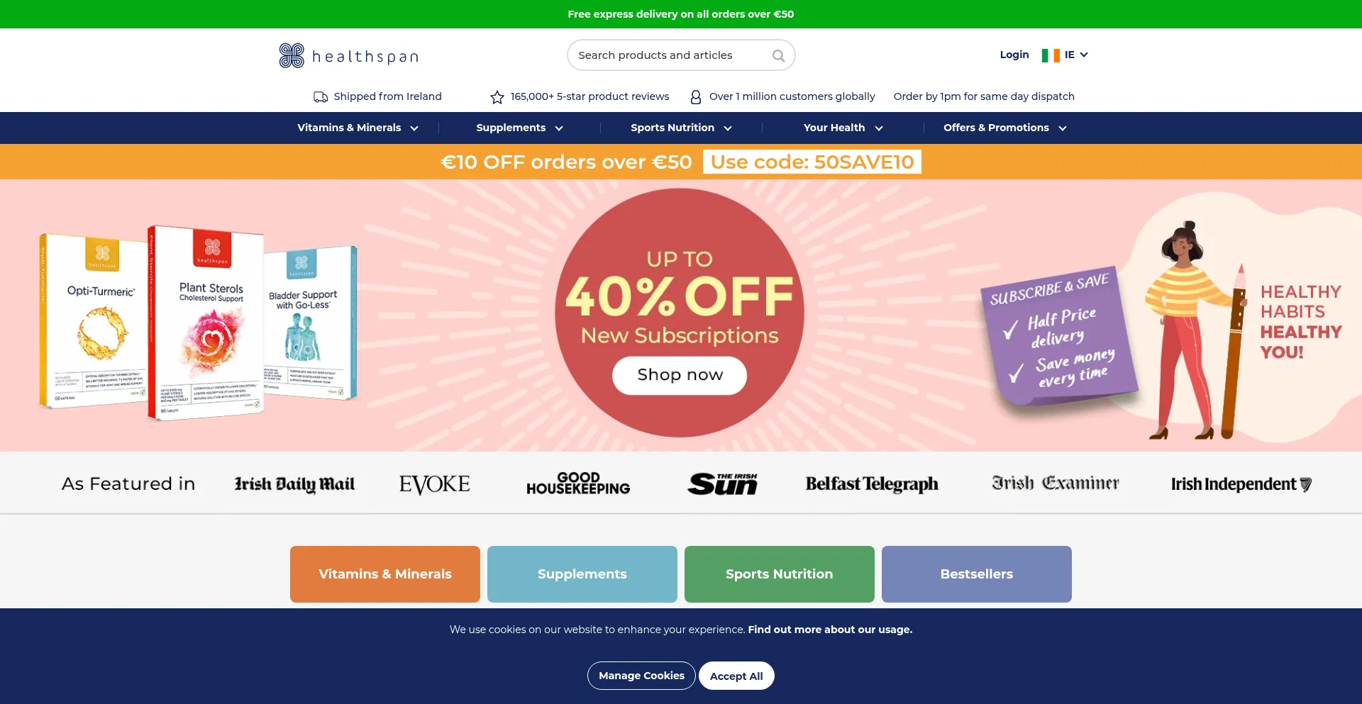 Website screenshot of Healthspan.ie
