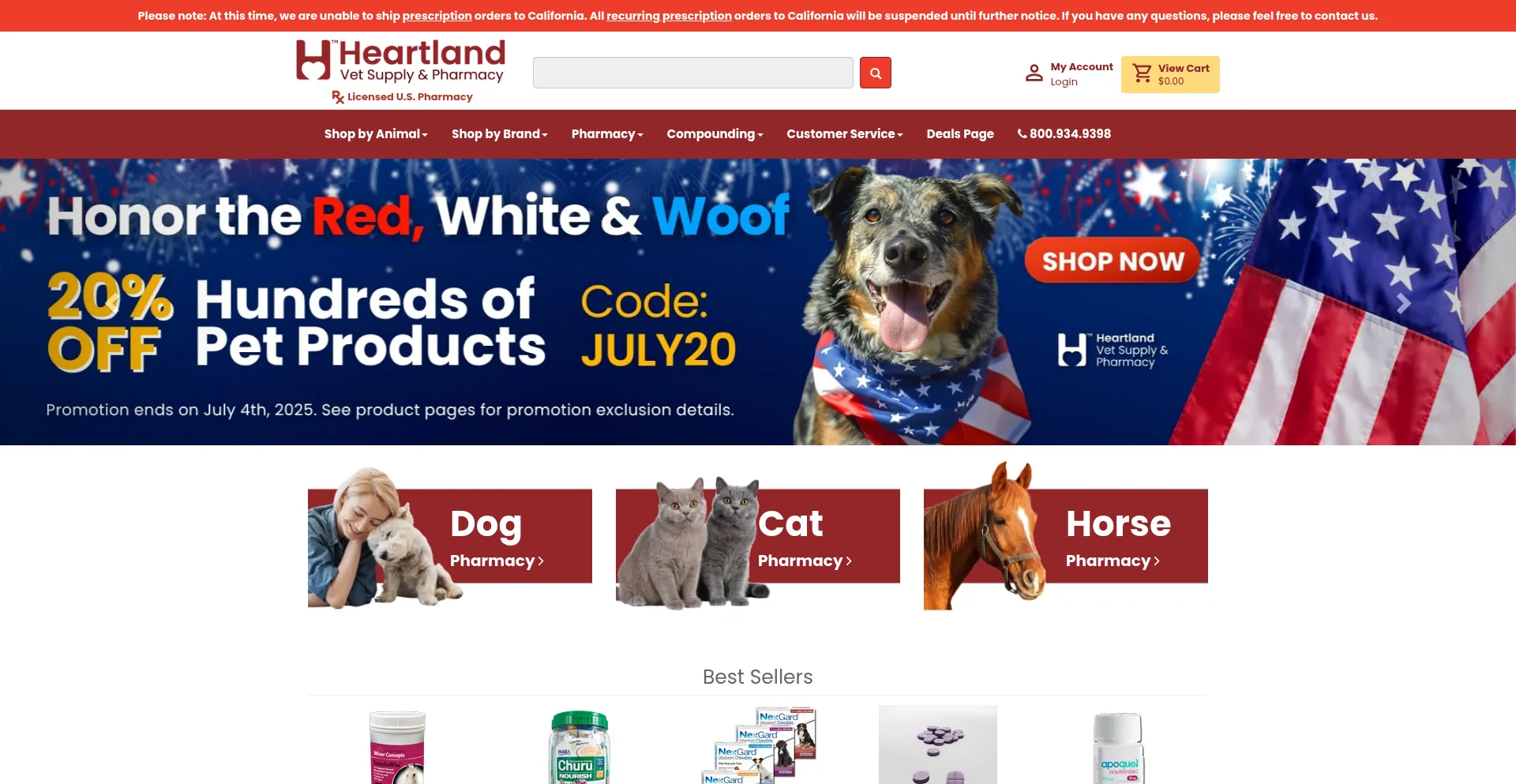 Website screenshot of Heartlandvetsupply.com