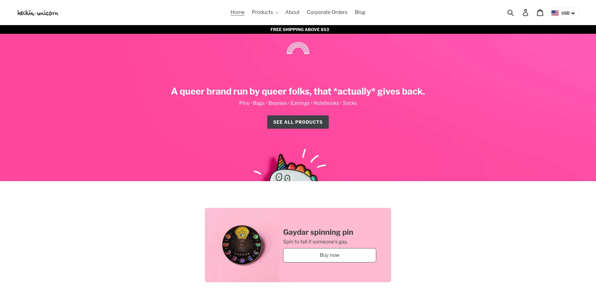 Website screenshot of Heckinunicorn.com