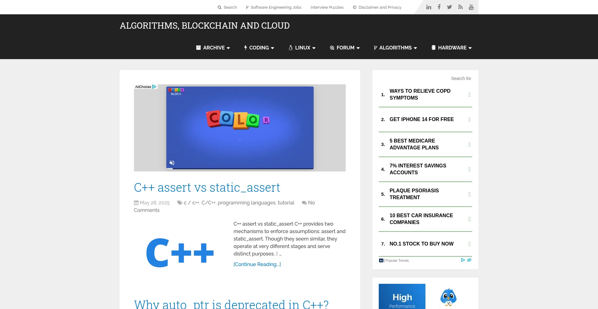 Website screenshot of Helloacm.com