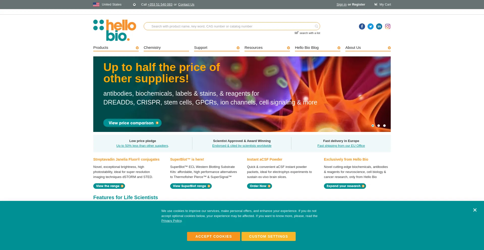 Website screenshot of Hellobio.com