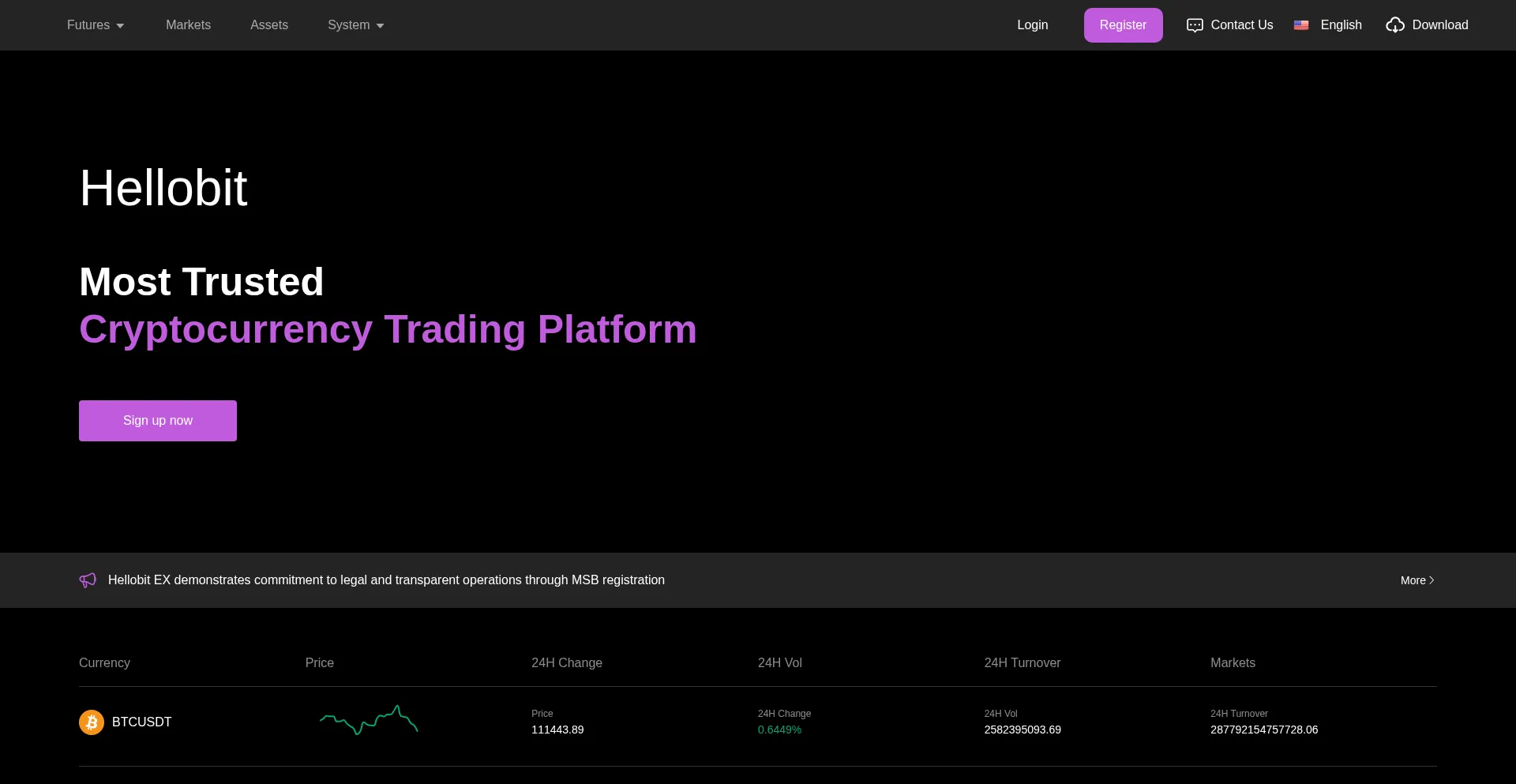 Website screenshot of Hellobit2.com