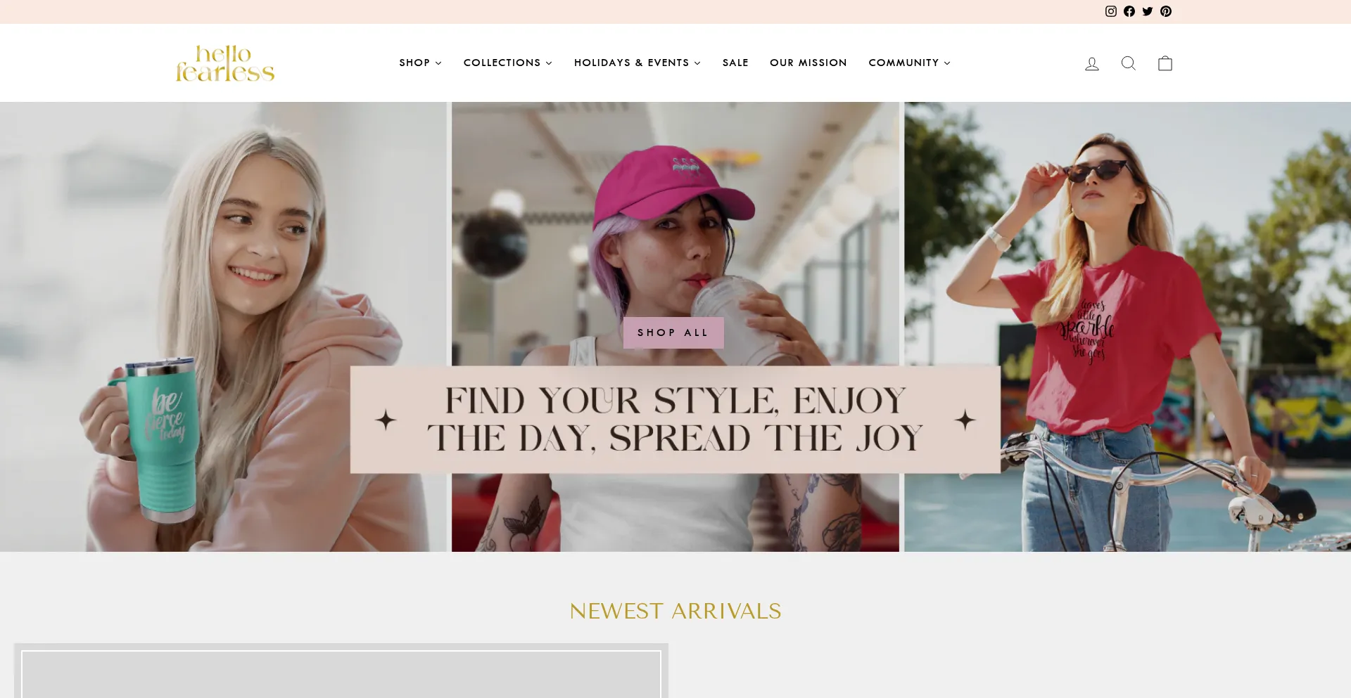 Website screenshot of Hellofearless.com