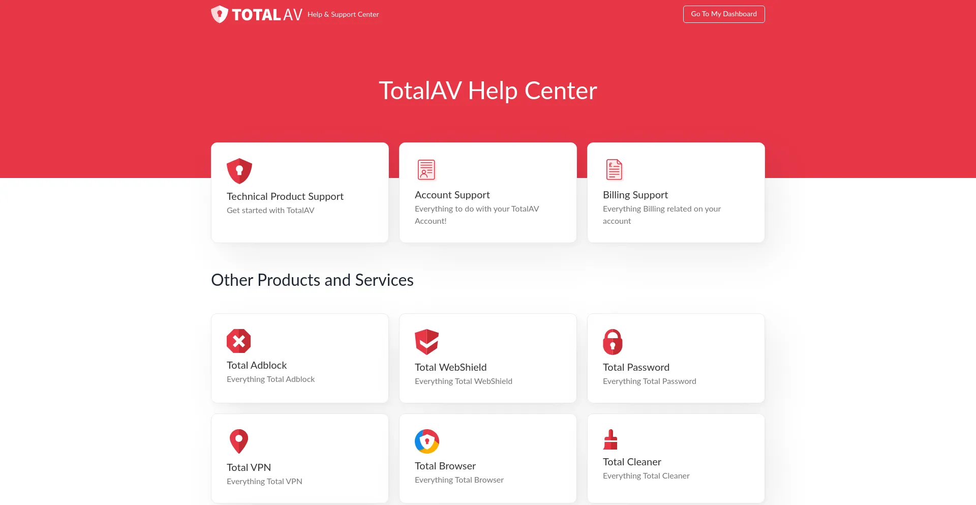 Website screenshot of Help.totalav.com