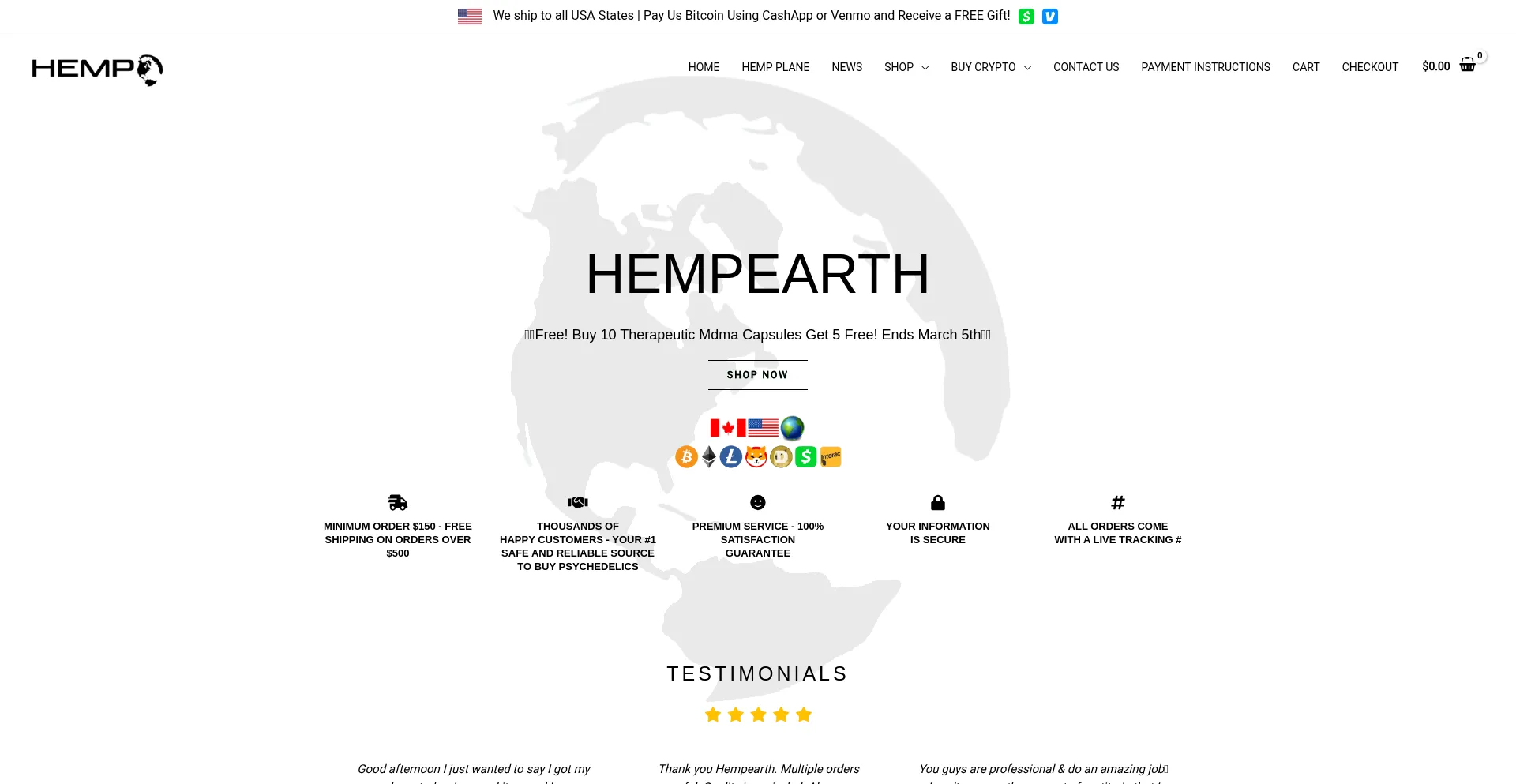 Website screenshot of Hempearth.ca