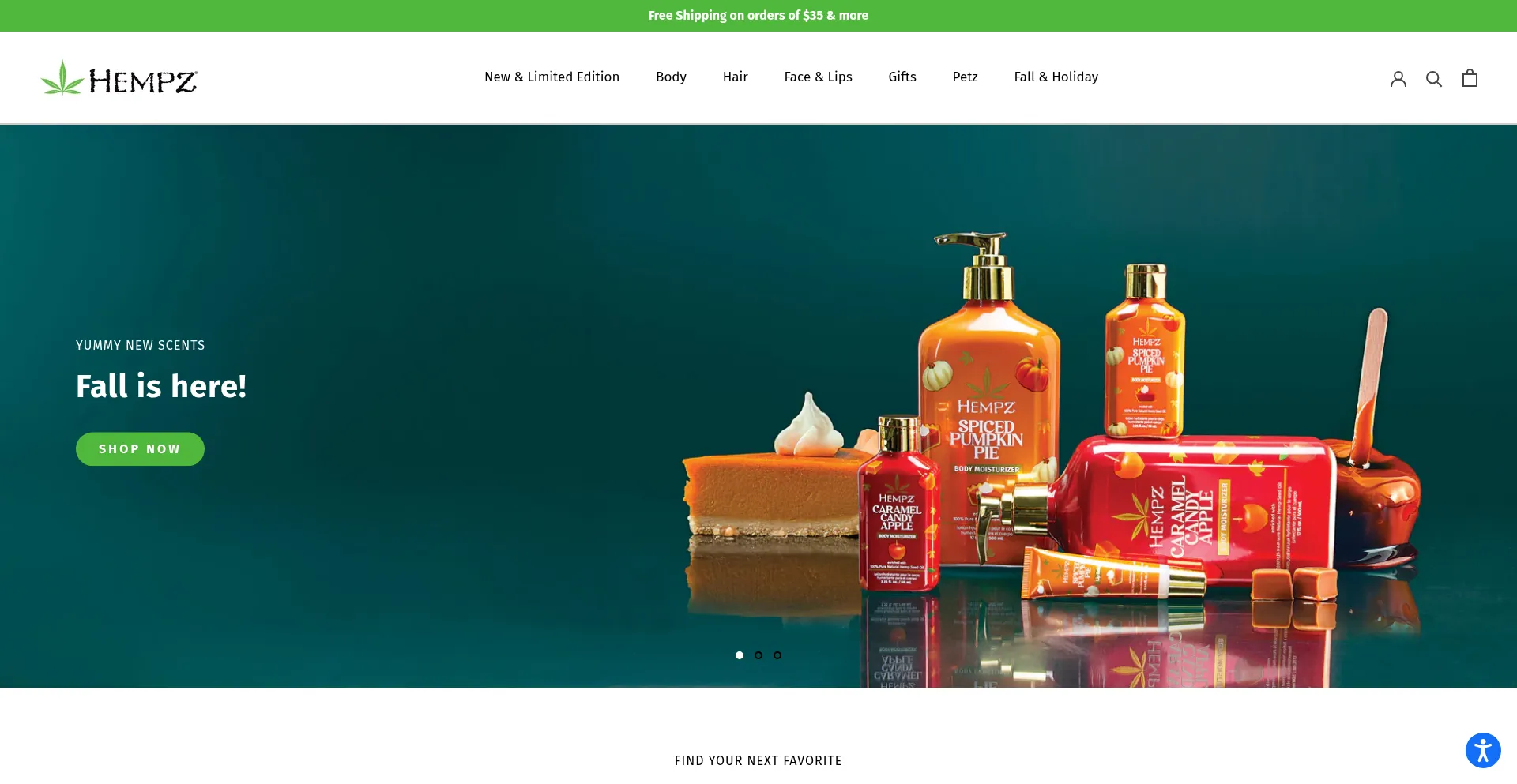 Website screenshot of Hempz.com