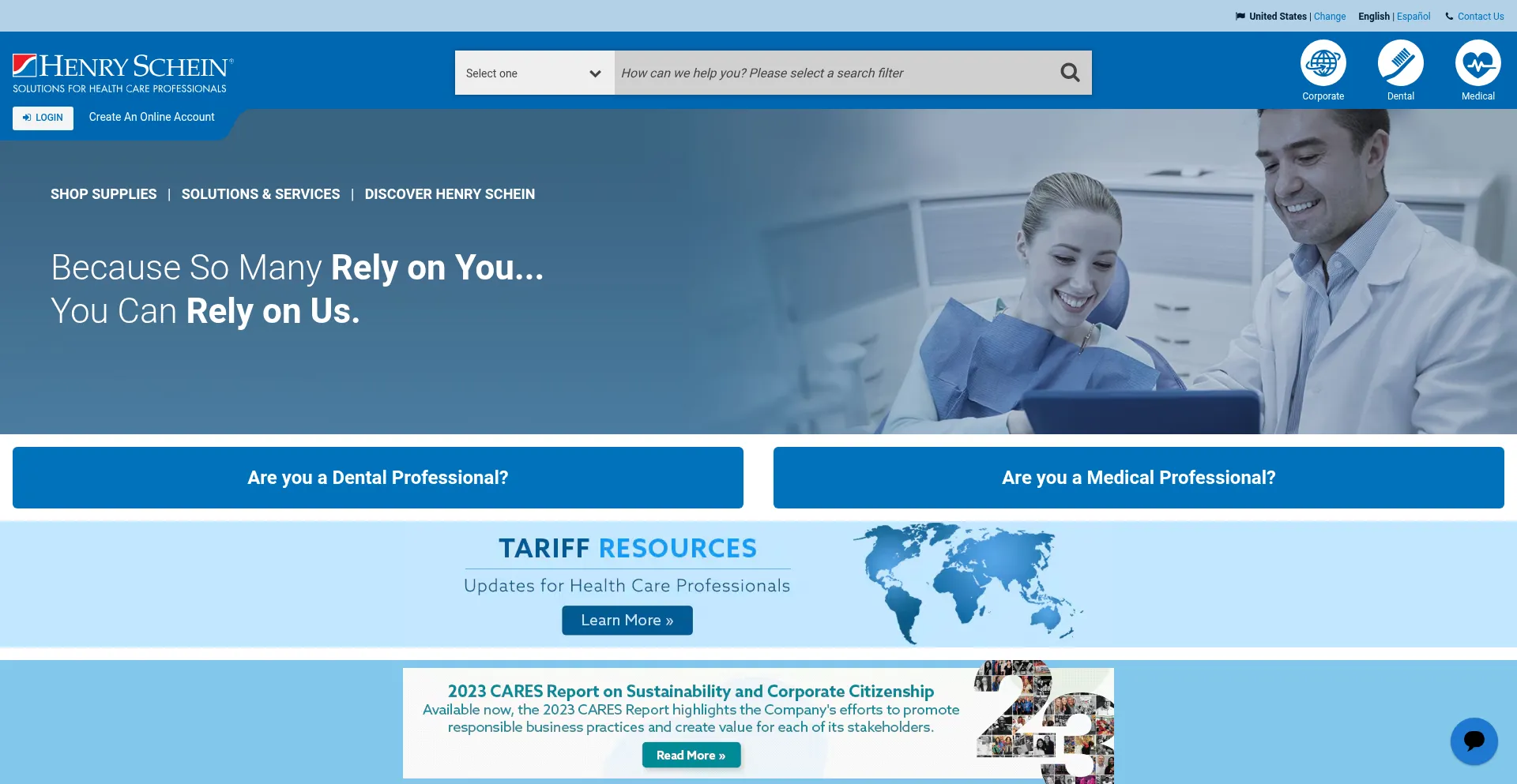 Website screenshot of Henryschein.com