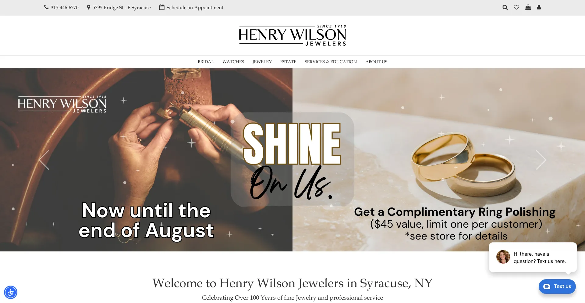 Website screenshot of Henrywilsonjewelers.com