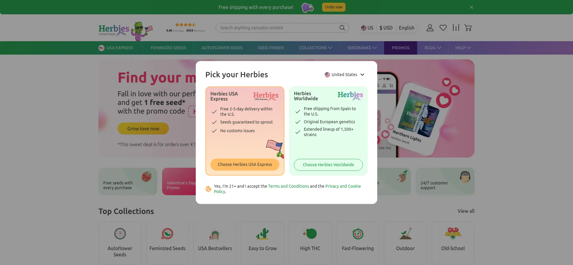 Website screenshot of Herbiesheadshop.com