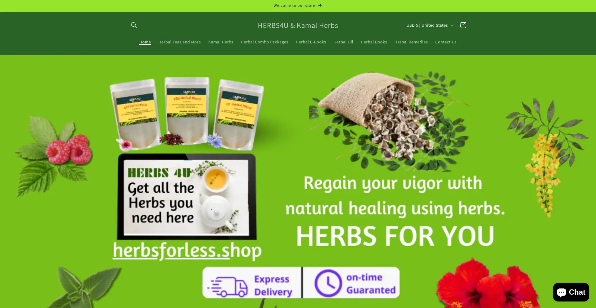 Website screenshot of Herbsforless.shop