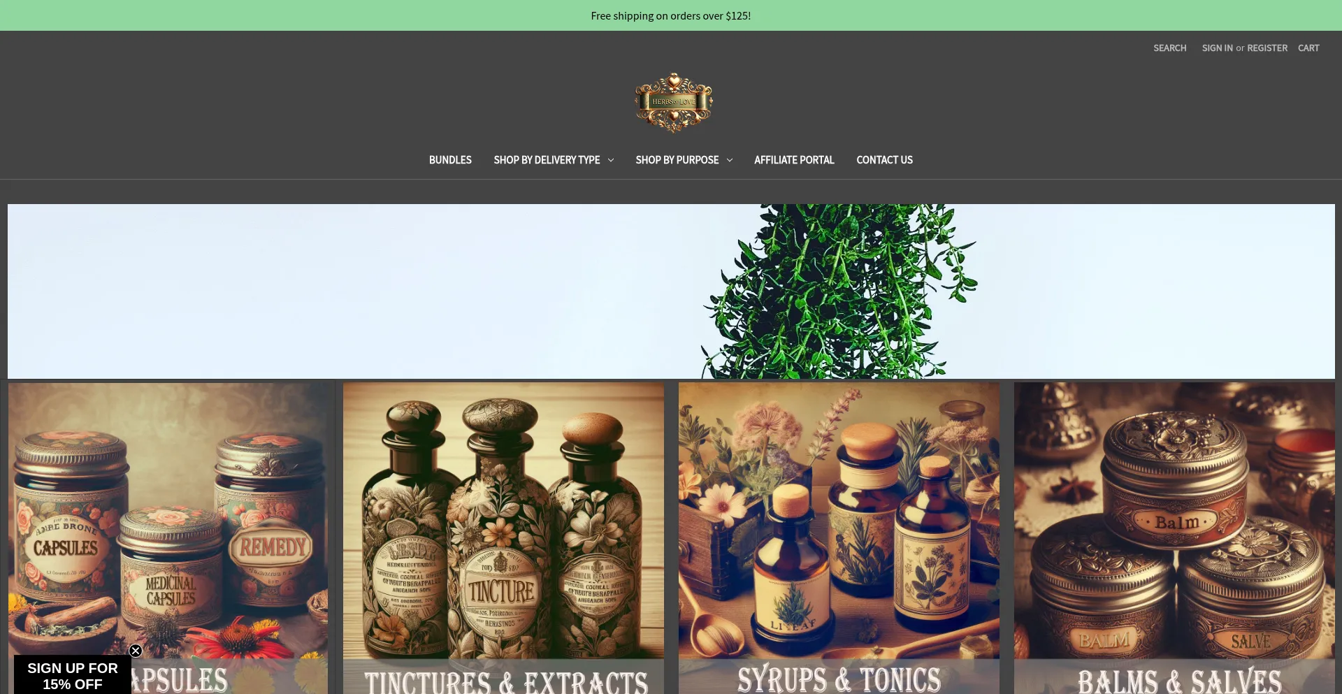 Website screenshot of Herbsoflove.net