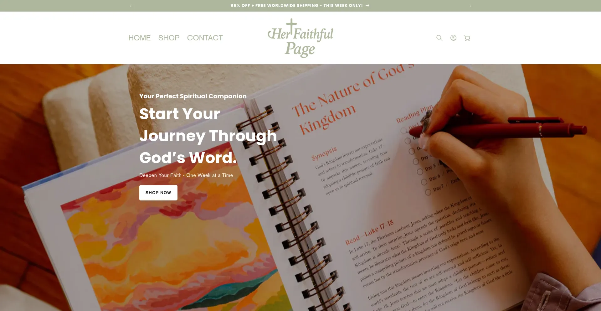 Website screenshot of Herfaithfulpage.com