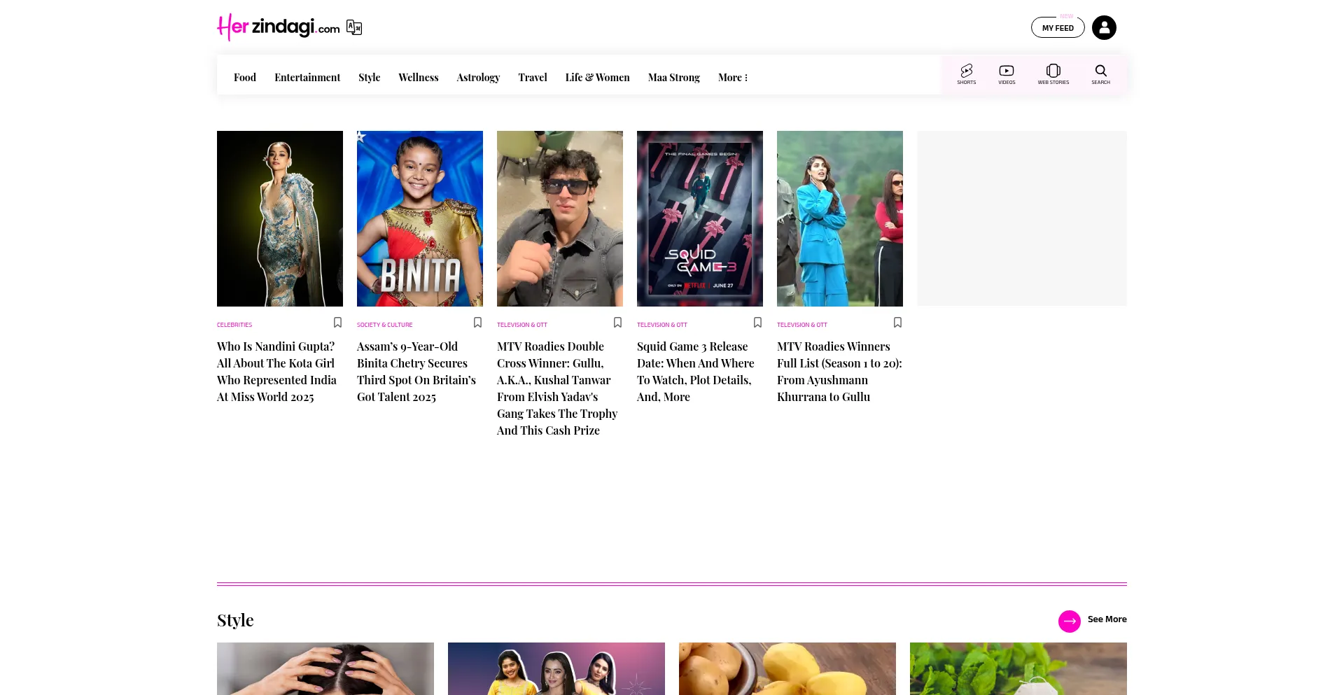 Website screenshot of Herzindagi.com
