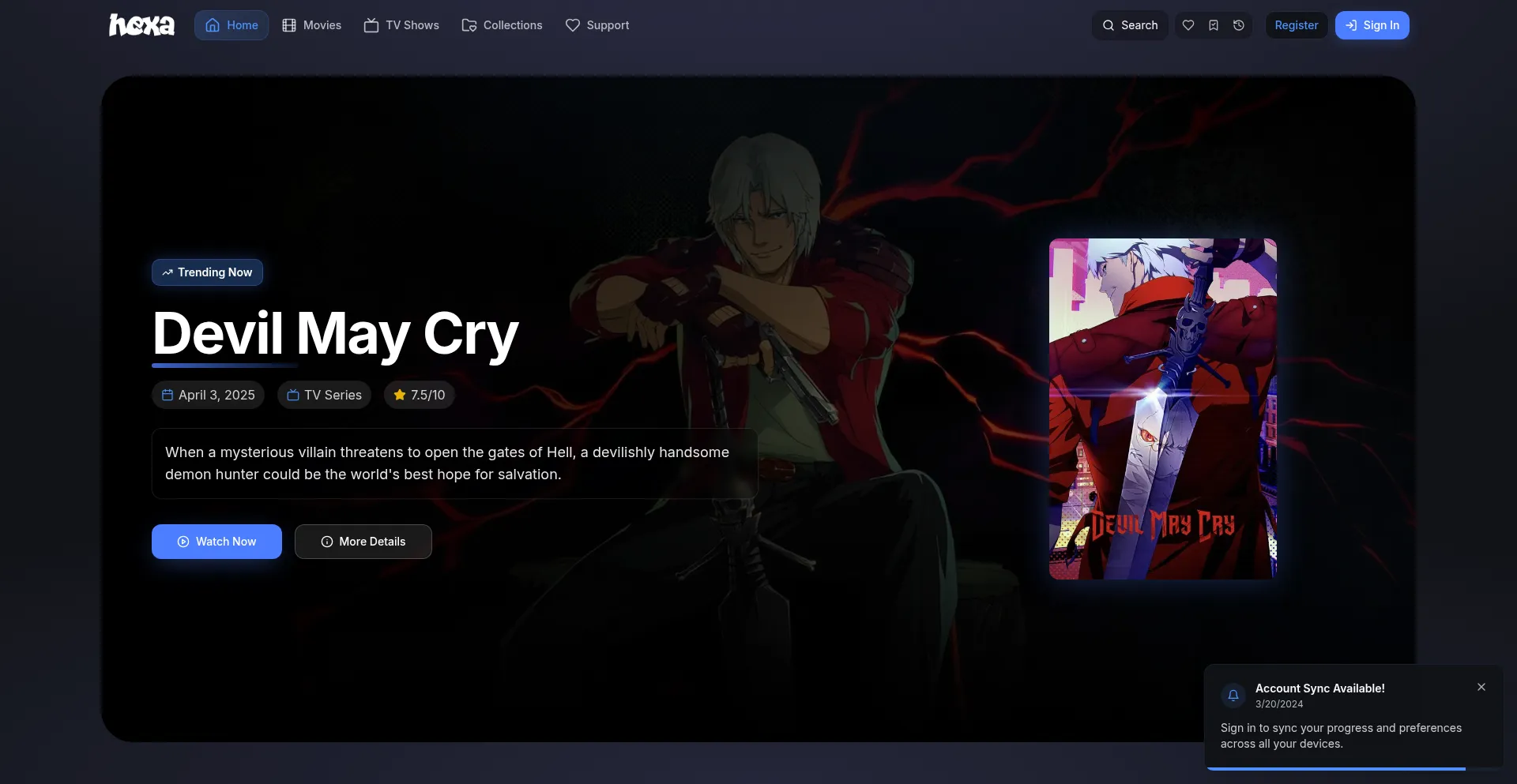 Website screenshot of Hexa.watch