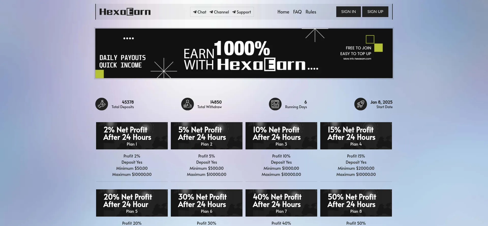 Website screenshot of Hexaearn.com