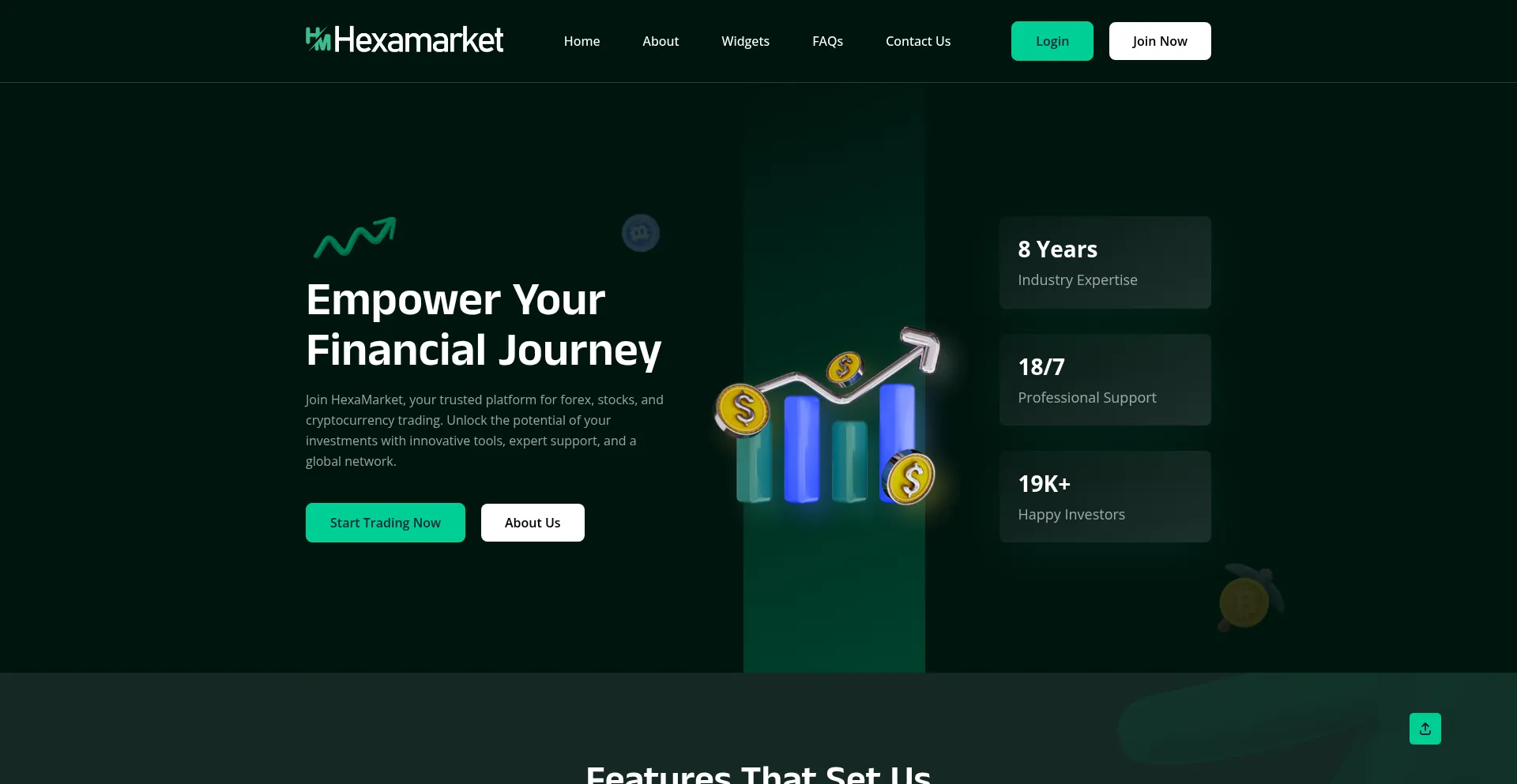 Website screenshot of Hexamarket.live