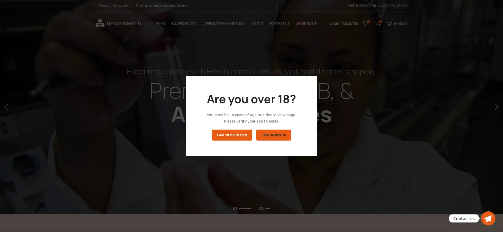 Website screenshot of Hexchemicals.com