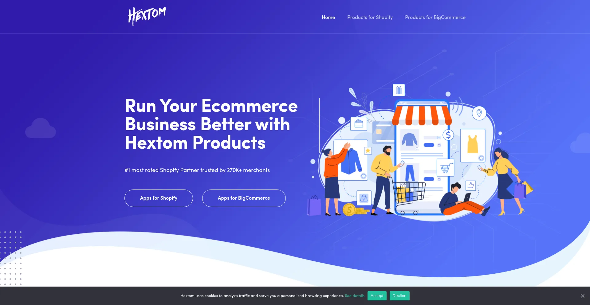 Website screenshot of Hextom.com