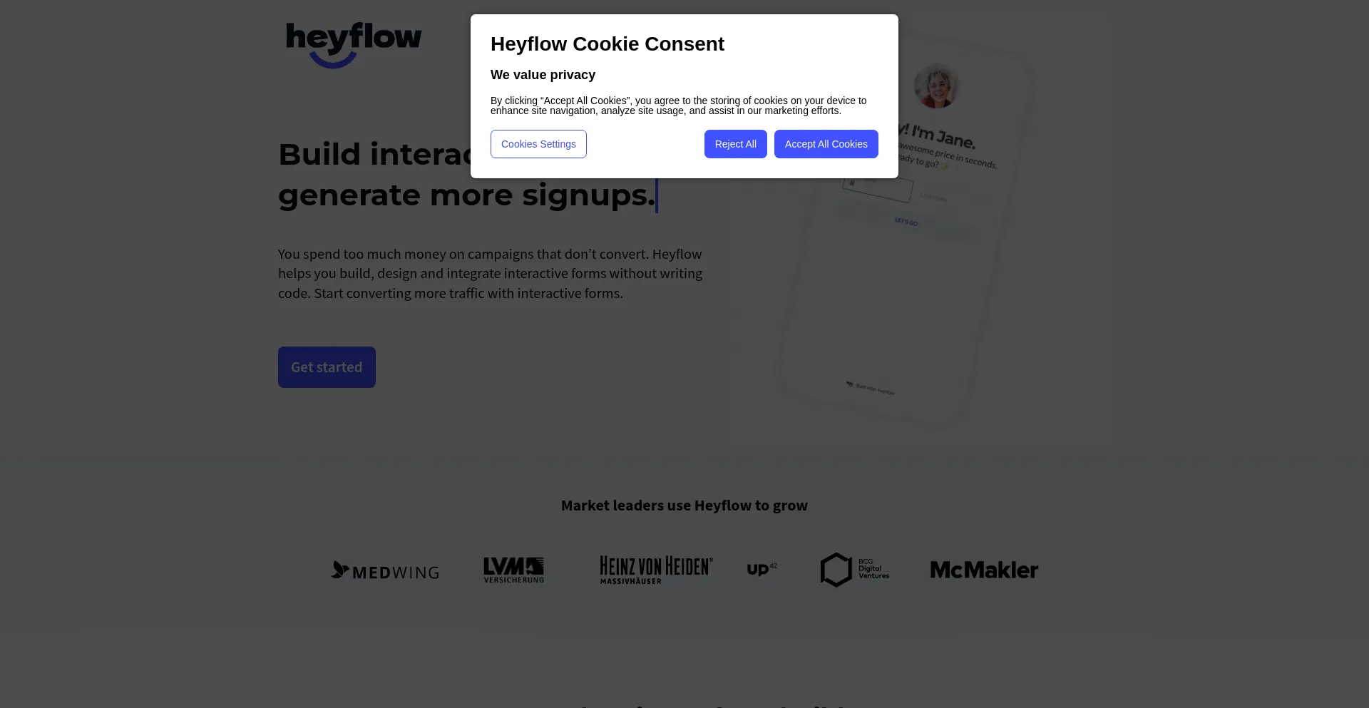 Website screenshot of Heyflow.site