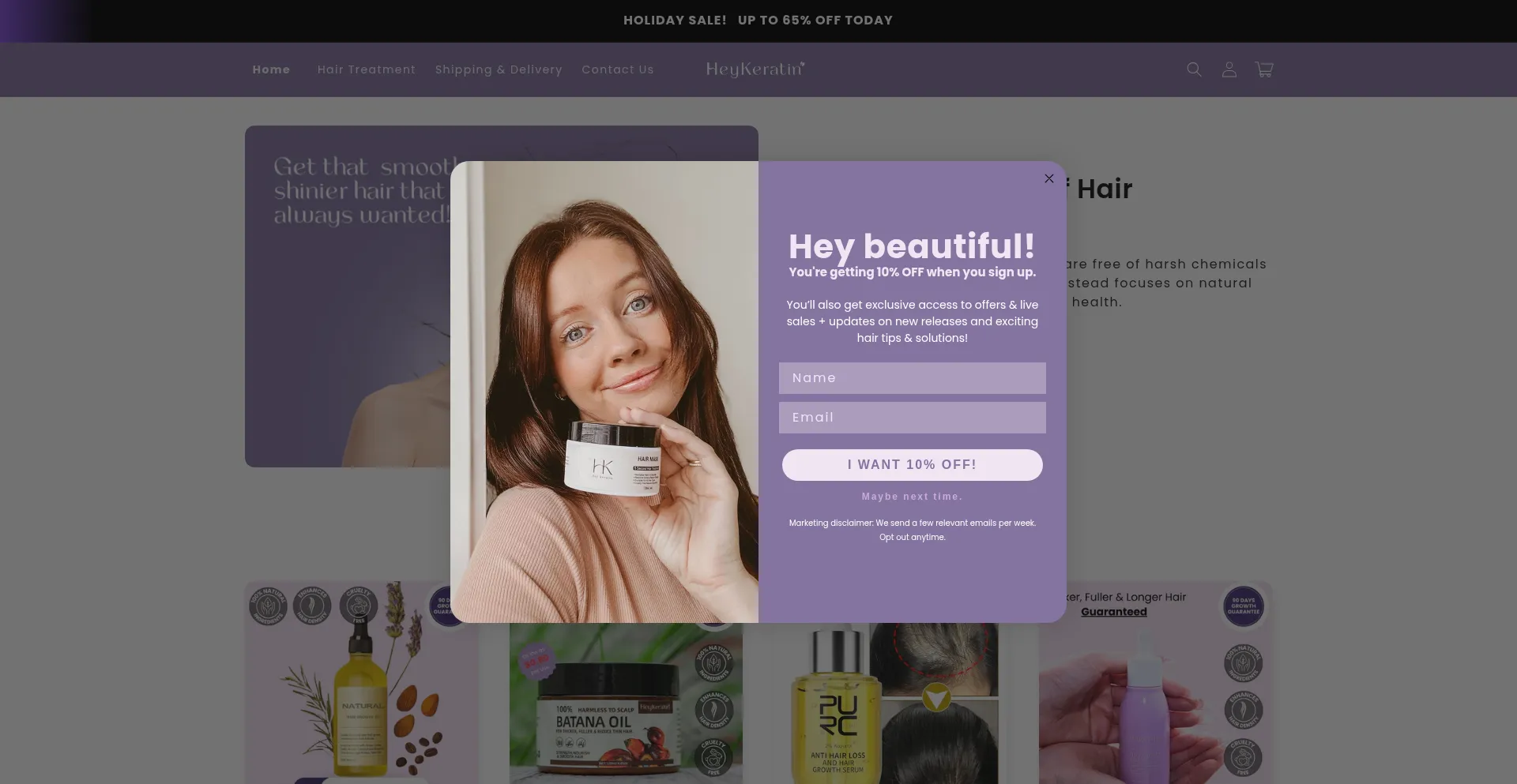 Website screenshot of Heykeratin.com