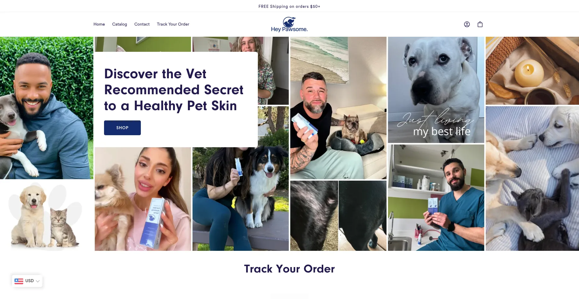 Website screenshot of Heypawsome.com