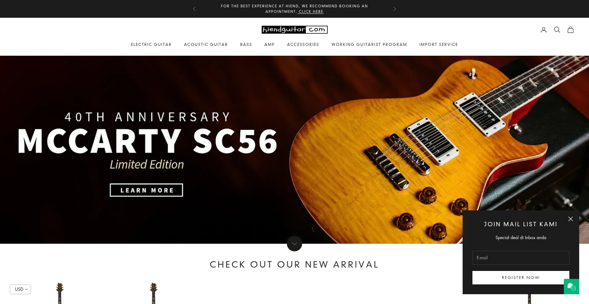 Website screenshot of Hiendguitar.com