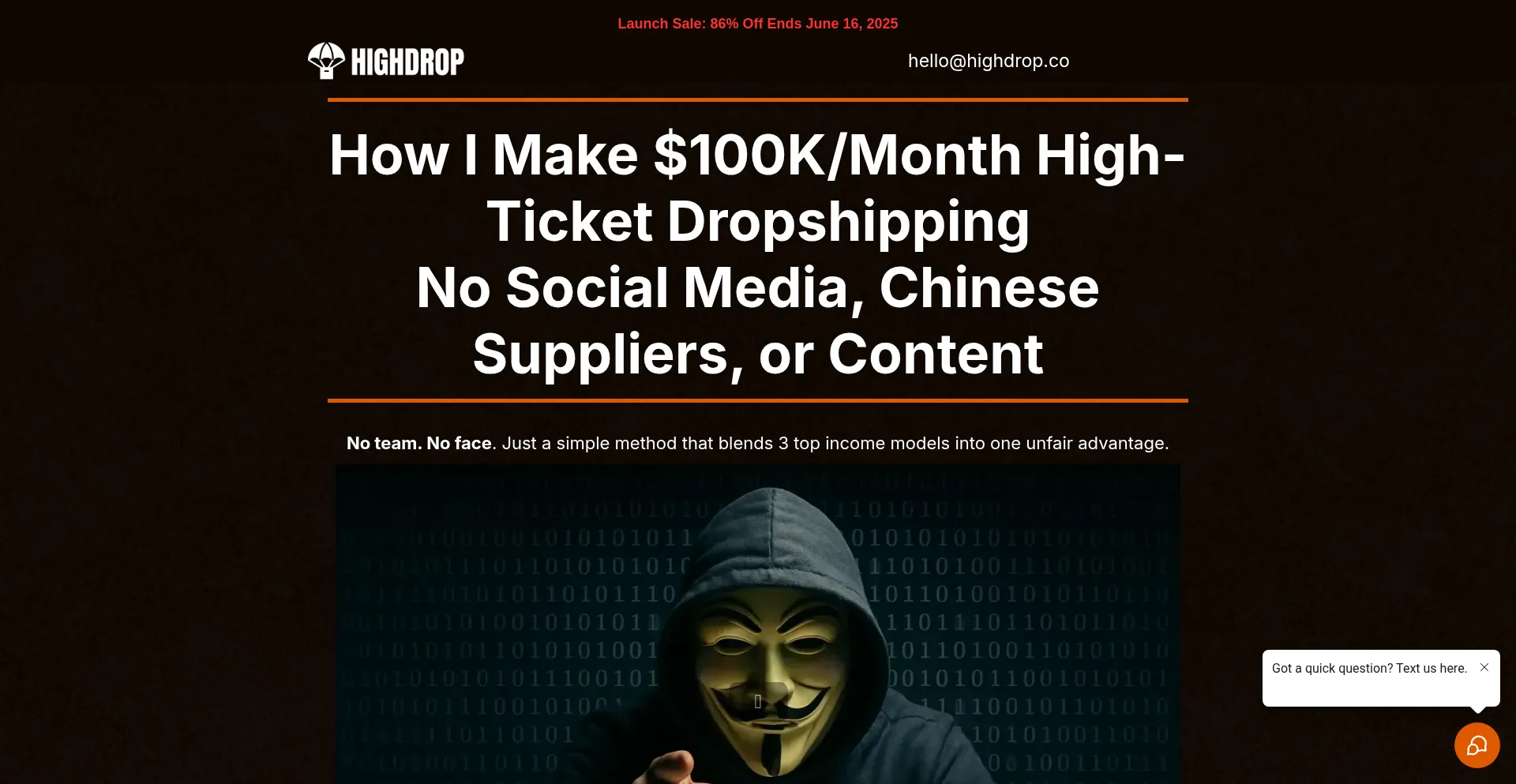 Website screenshot of Highdrop.co