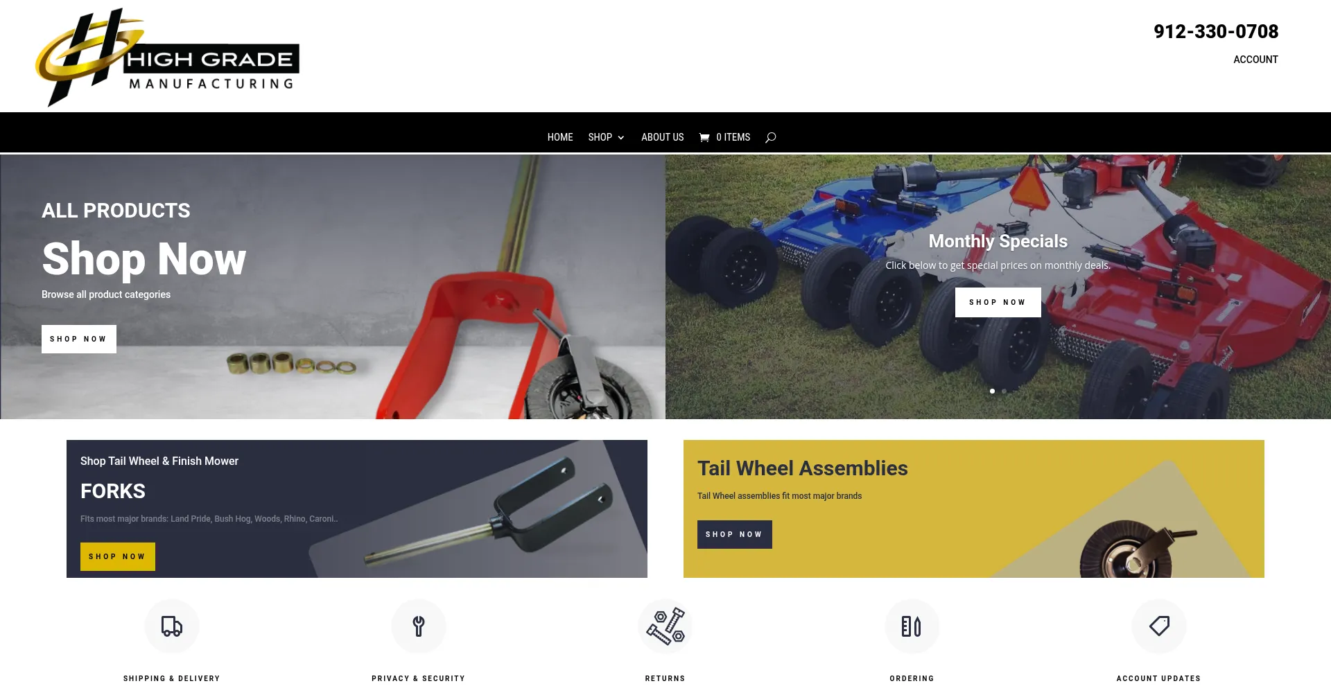 Website screenshot of Highgrademfg.com