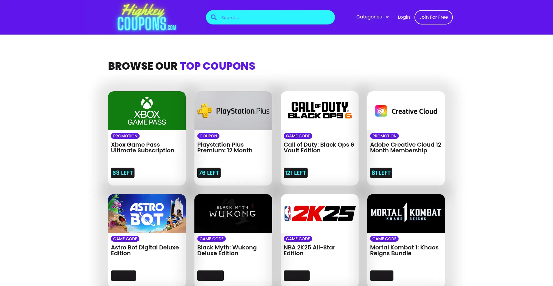 Website screenshot of Highkeycoupons.com
