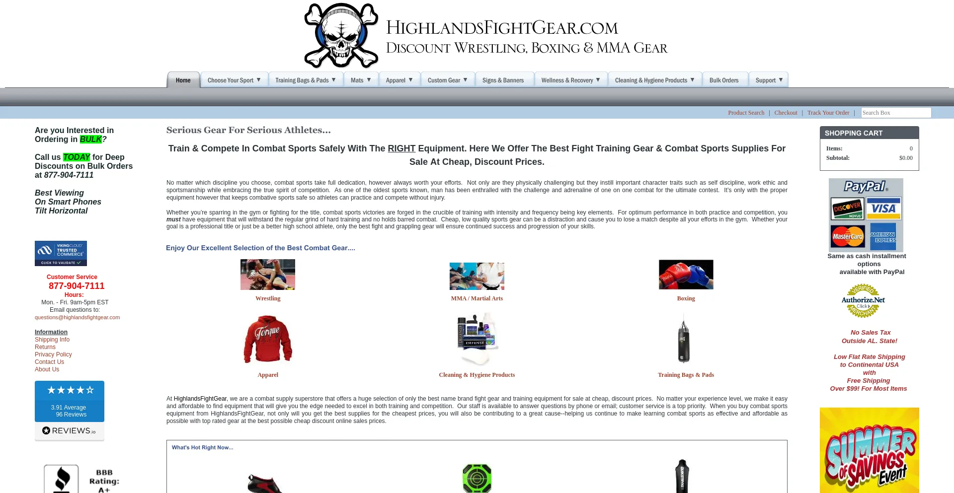 Website screenshot of Highlandsfightgear.com