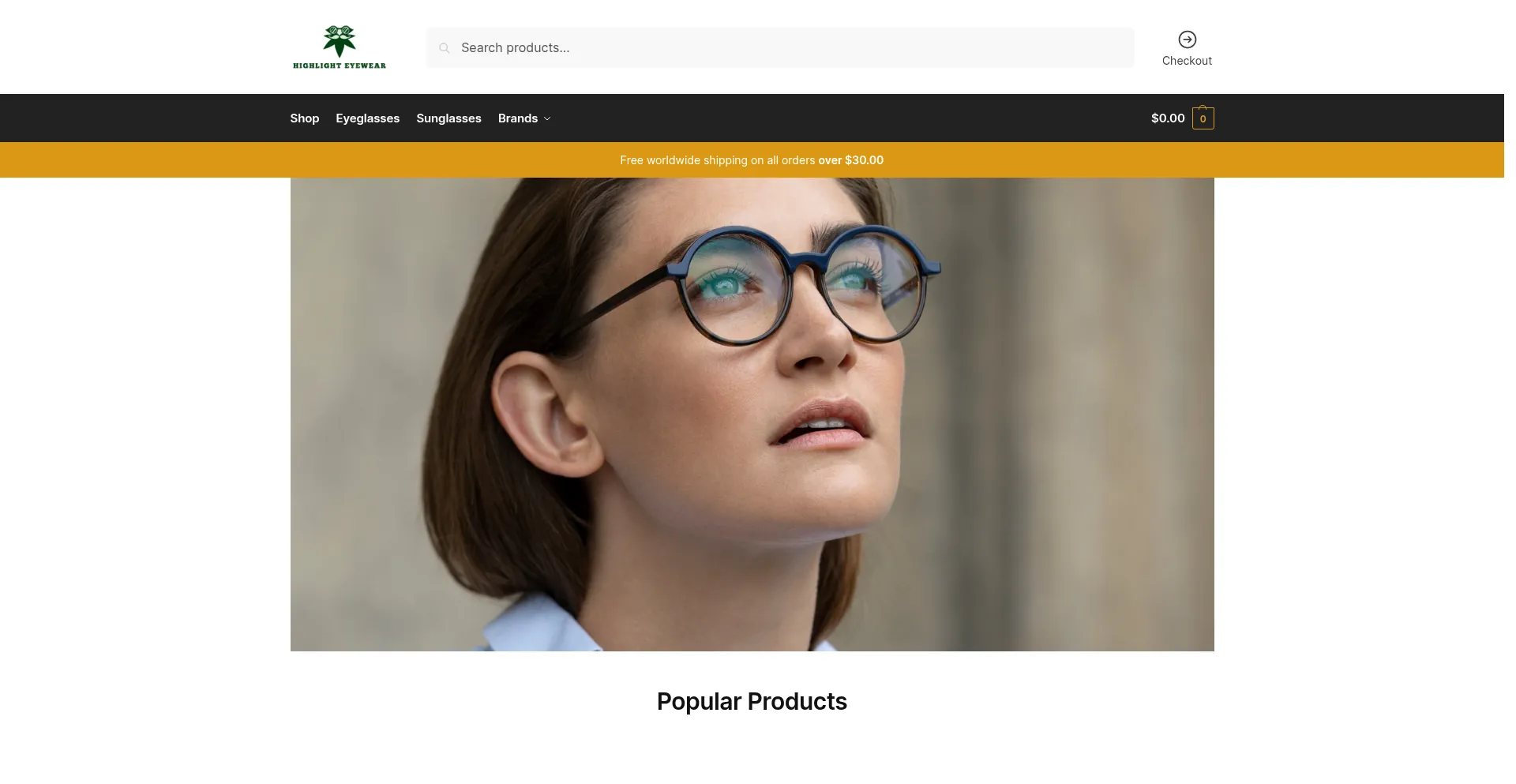 Website screenshot of Highlighteyewear.com