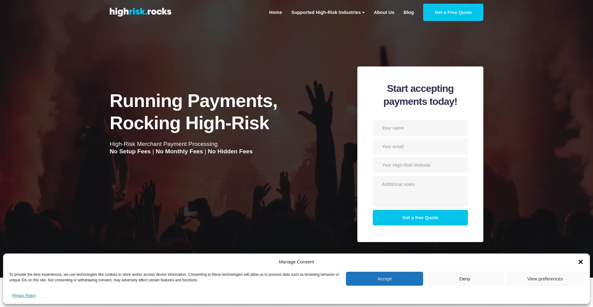 Website screenshot of Highrisk.rocks