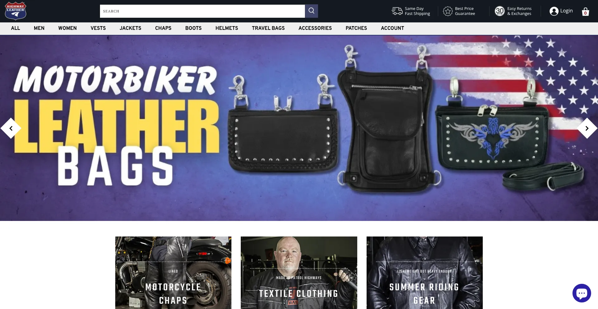 Website screenshot of Highwayleather.com
