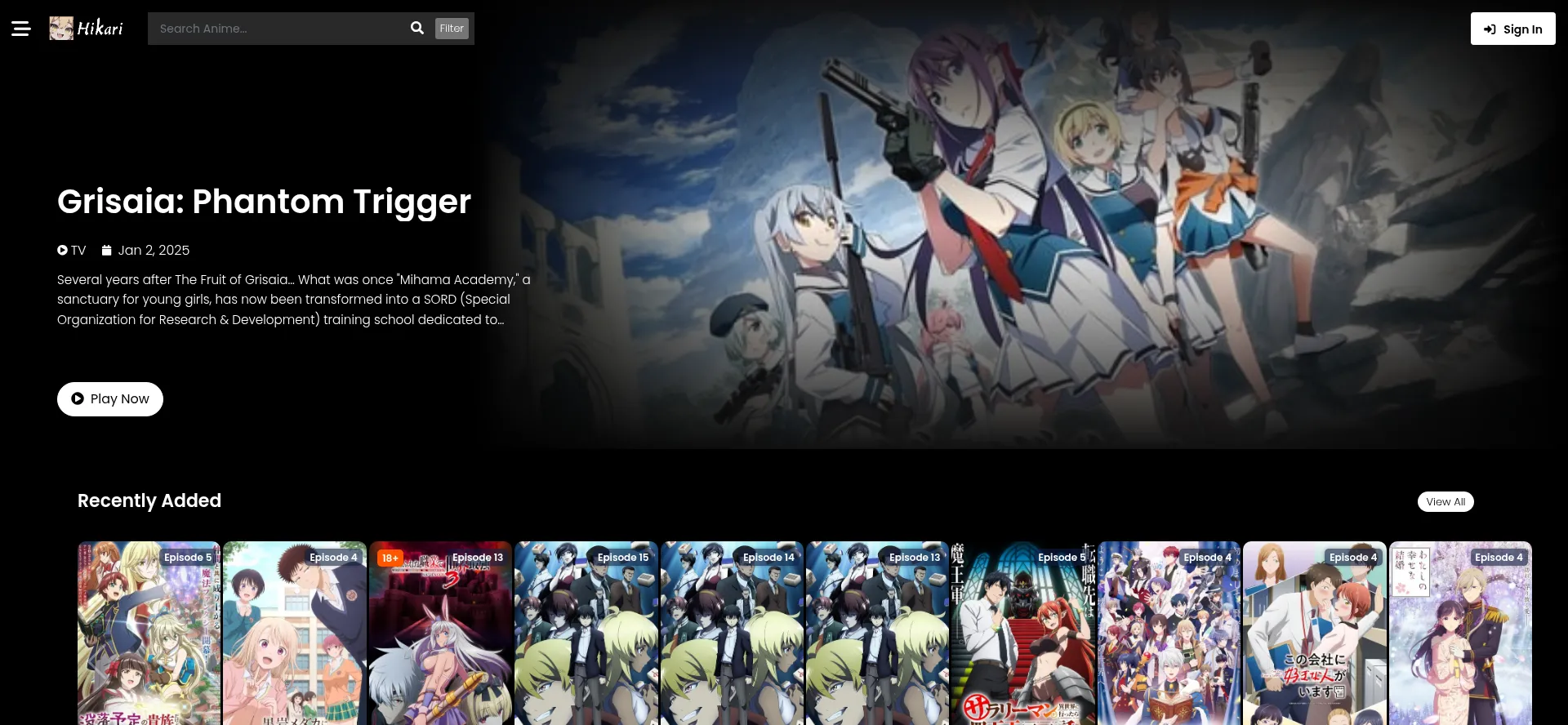 Website screenshot of Hikari.gg