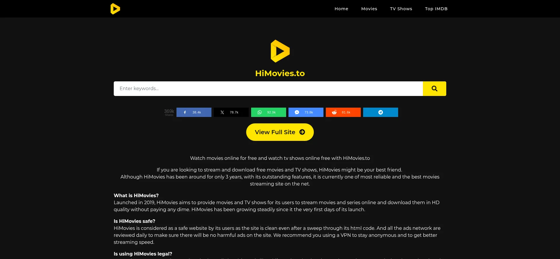 Website screenshot of Himovies.sx