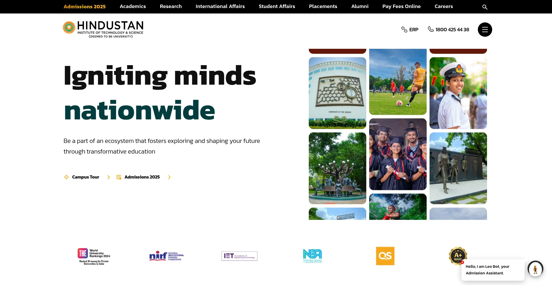 Website screenshot of Hindustanuniv.ac.in