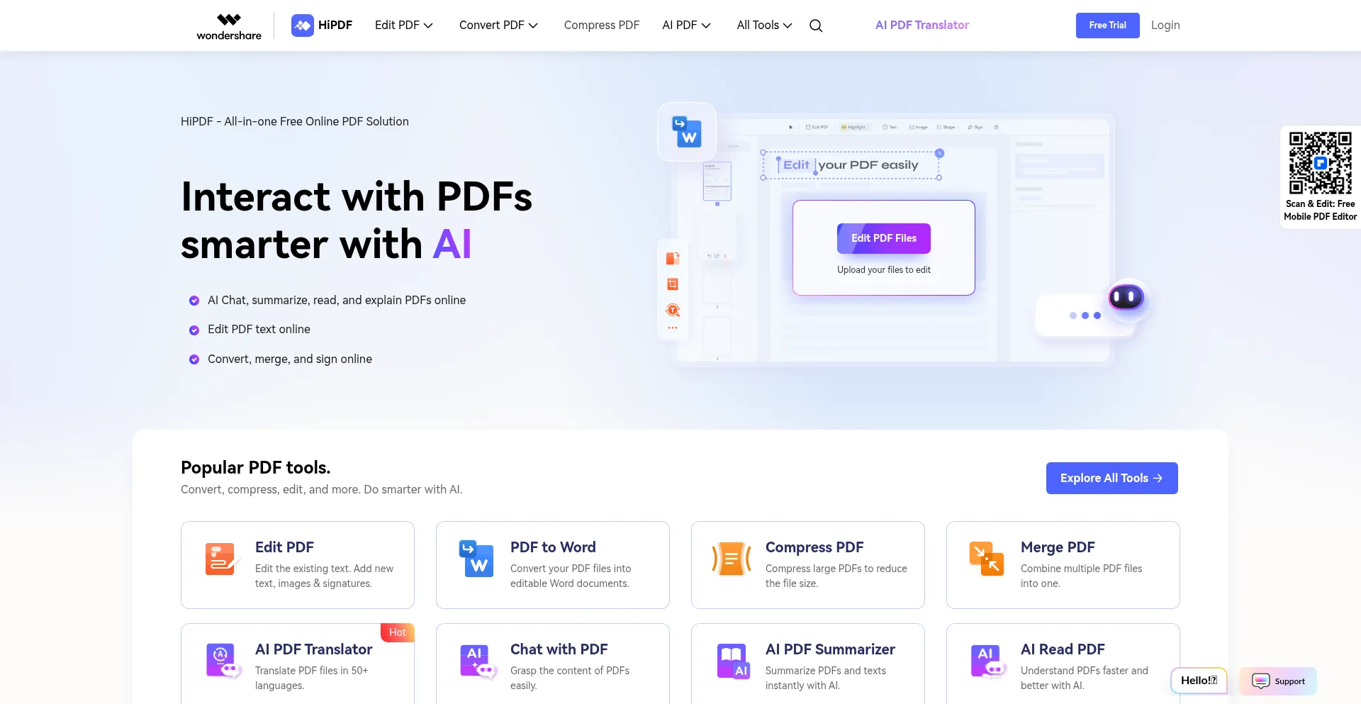 Website screenshot of Hipdf.com