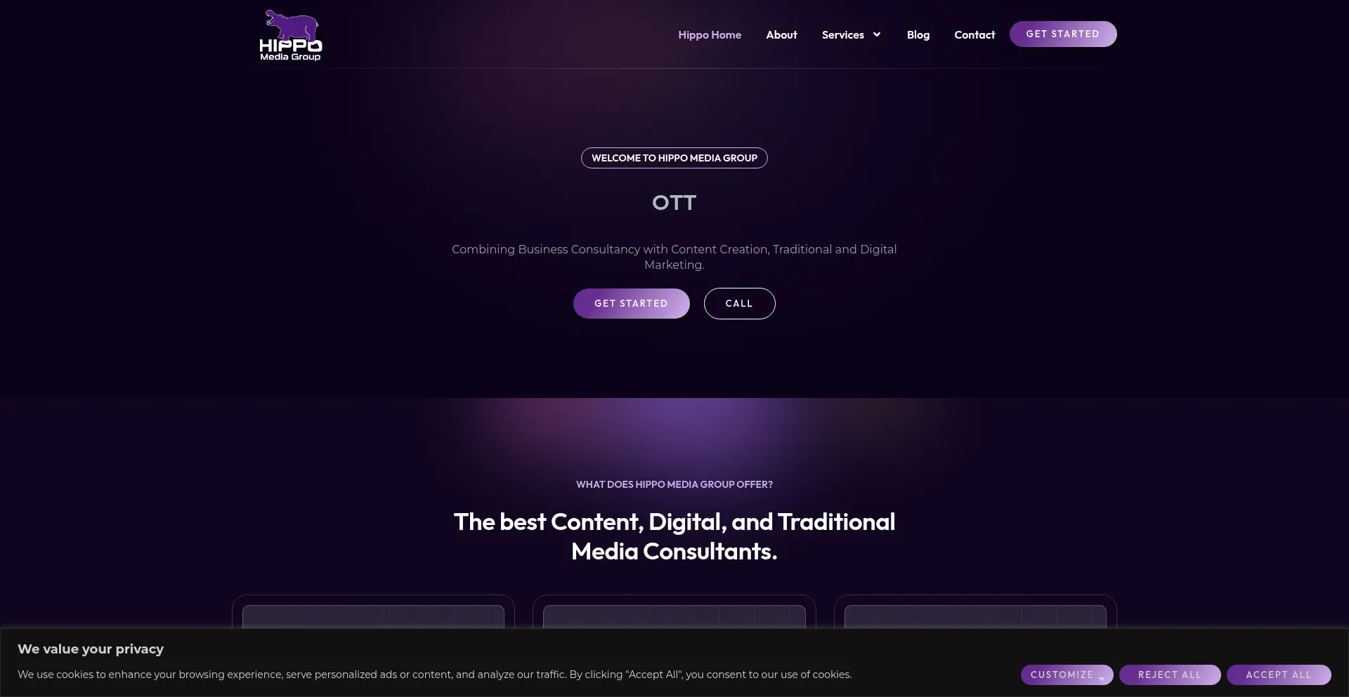Website screenshot of Hippomediagroup.io