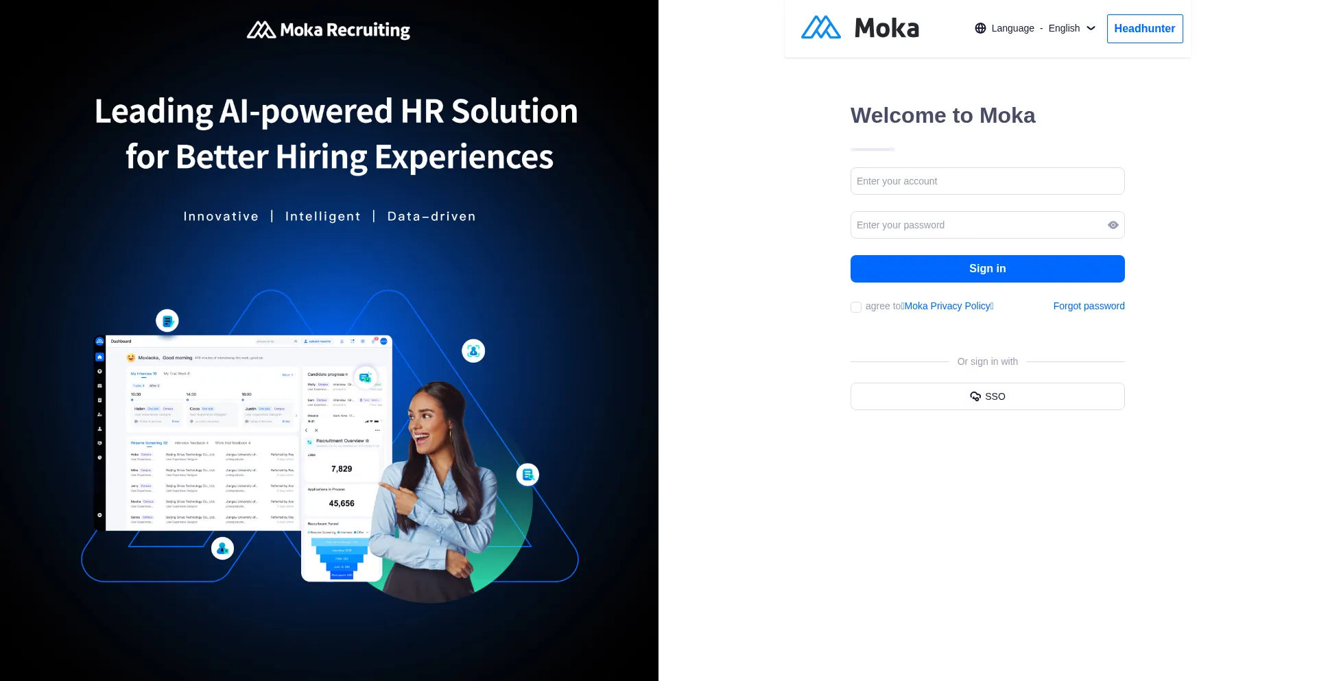 Website screenshot of Hire-r1.mokahr.com