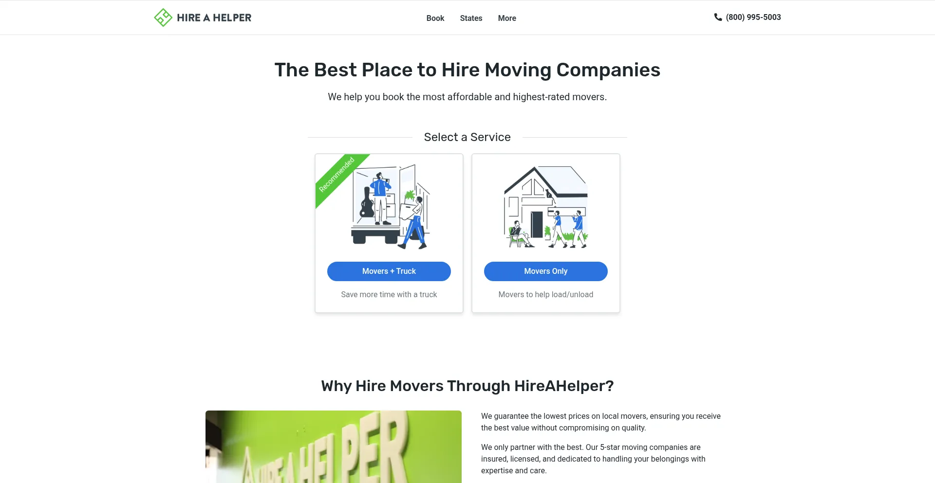 Website screenshot of Hireahelper.com