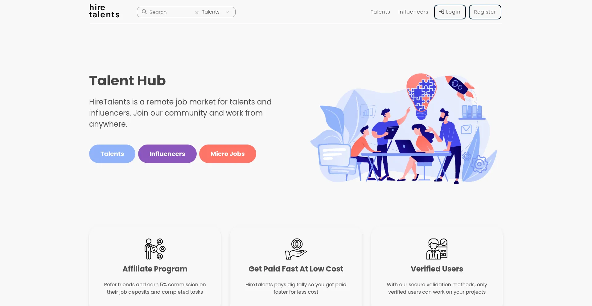 Website screenshot of Hiretalents.com