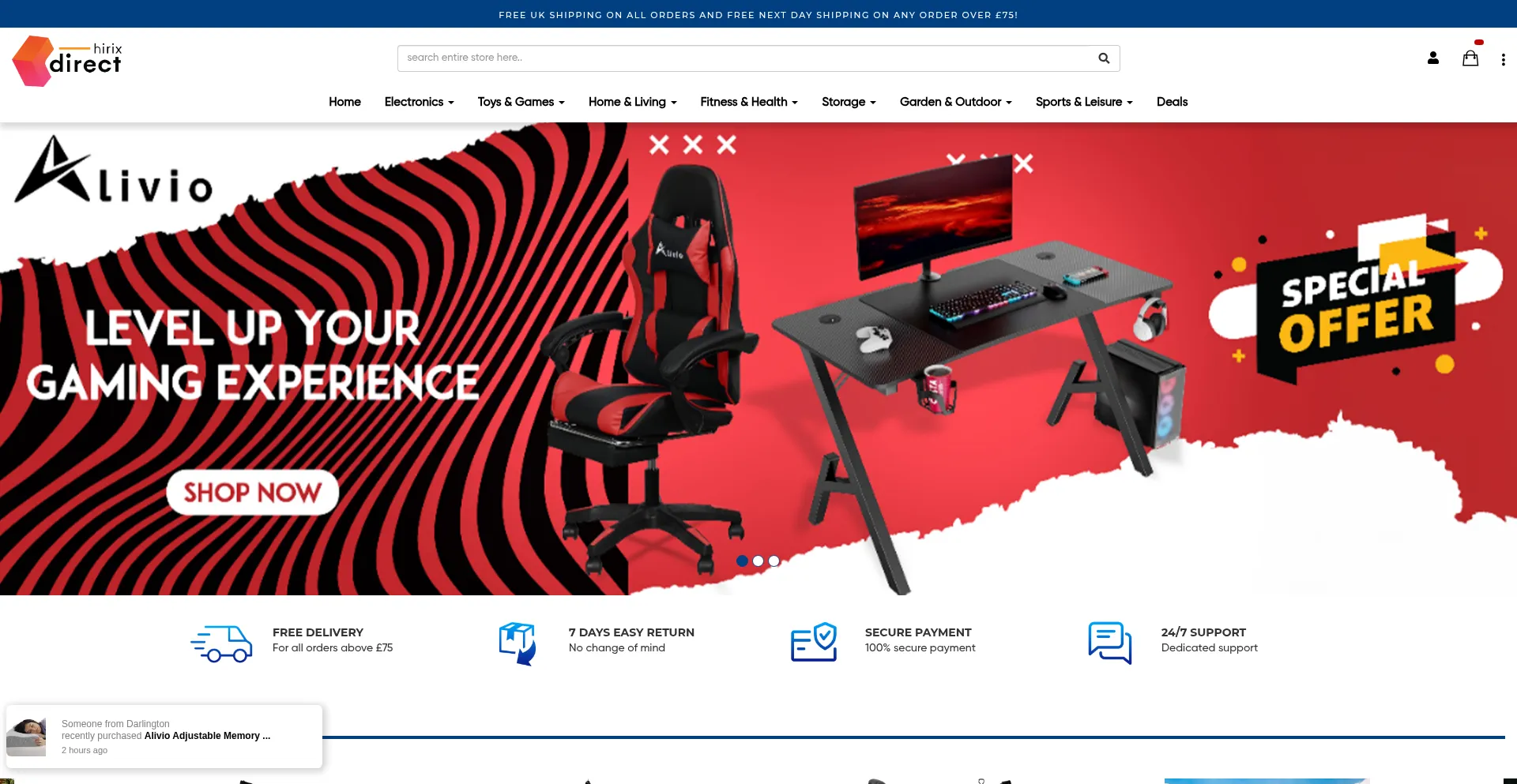 Website screenshot of Hirixdirect.co.uk